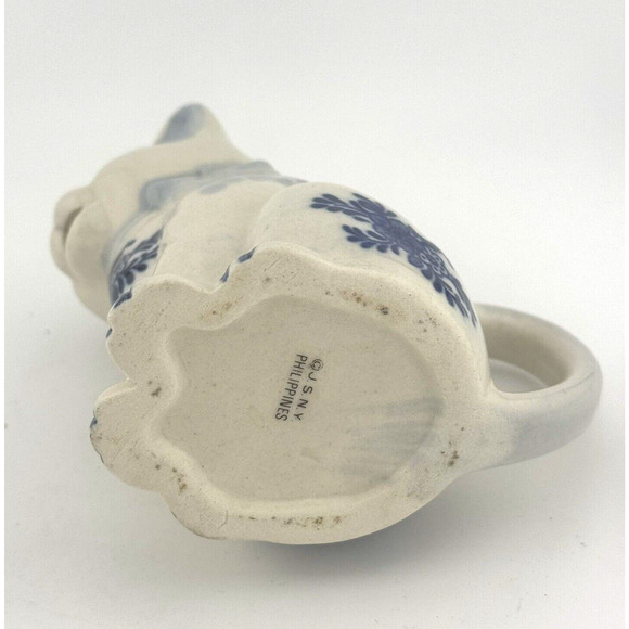 Vintage J.S.N.Y Philippines Porcelain Delft Style Blue White Cat Creamer 5" - Picture 2 of 11